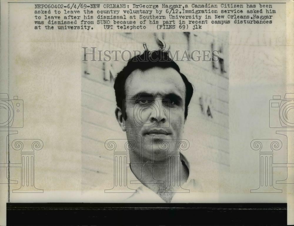 1969 Press Photo Dr.George Haggar,Canadian Citizen,asked to leave the country - Historic Images