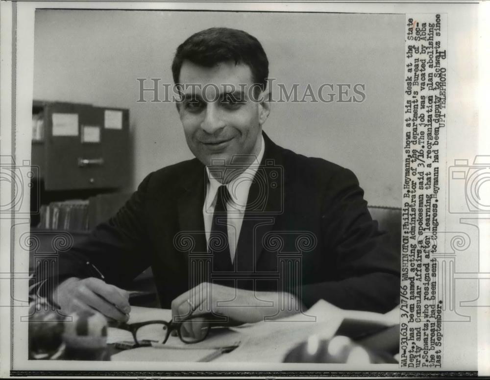 1966 Press Photo B Heymann At Desk At State Dept - Historic Images