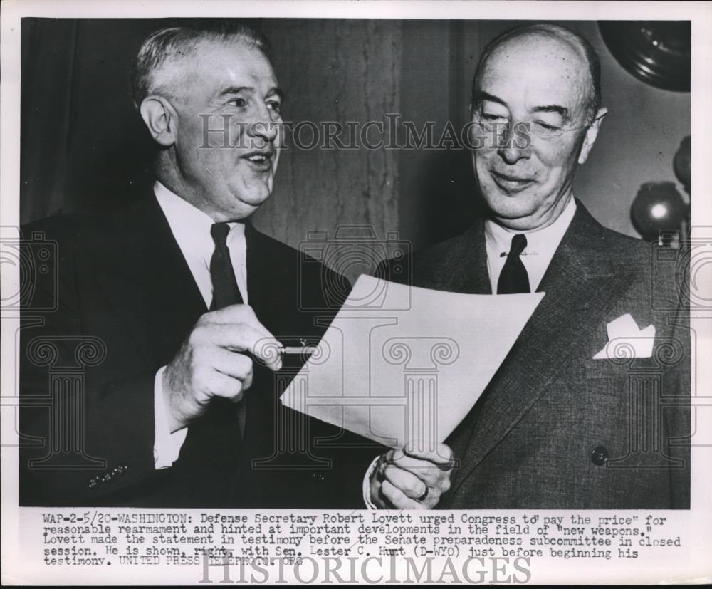 1950 Press Photo Sec.Robert Lovett &amp; Sen. Hunt after a close Congress session - Historic Images