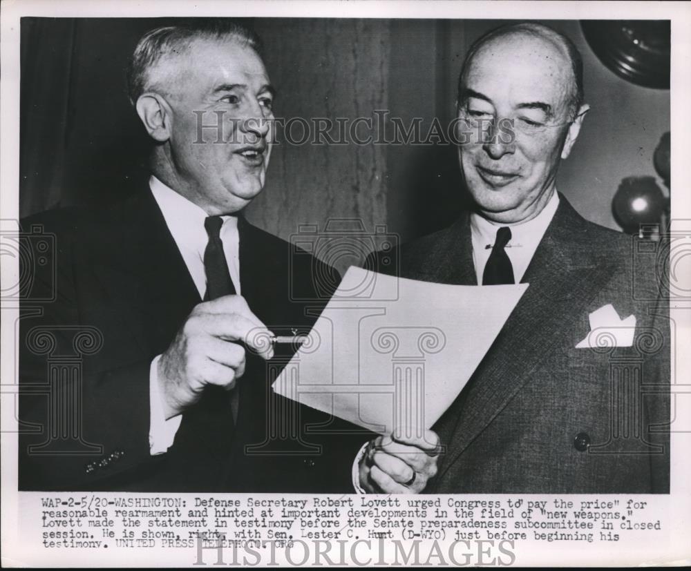 1950 Press Photo Sec.Robert Lovett & Sen. Hunt after a close Congress session - Historic Images