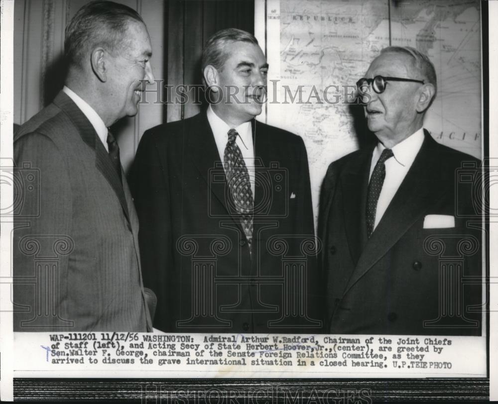 1956 Press Photo DC Adm Arthur Radford, Acting Sec of State Herbert Hoover Jr - Historic Images