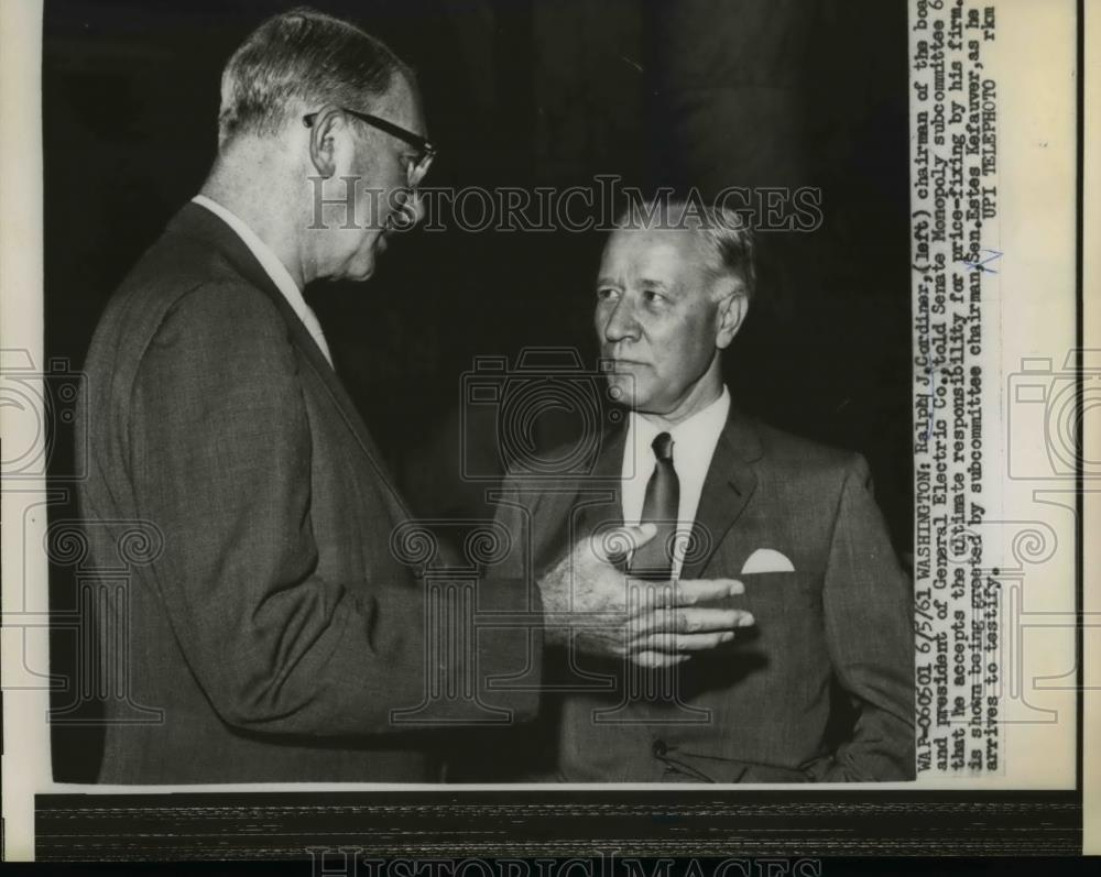 1961 Press Photo Ralph Gardiner President General Electric & Senator Kefauver - Historic Images