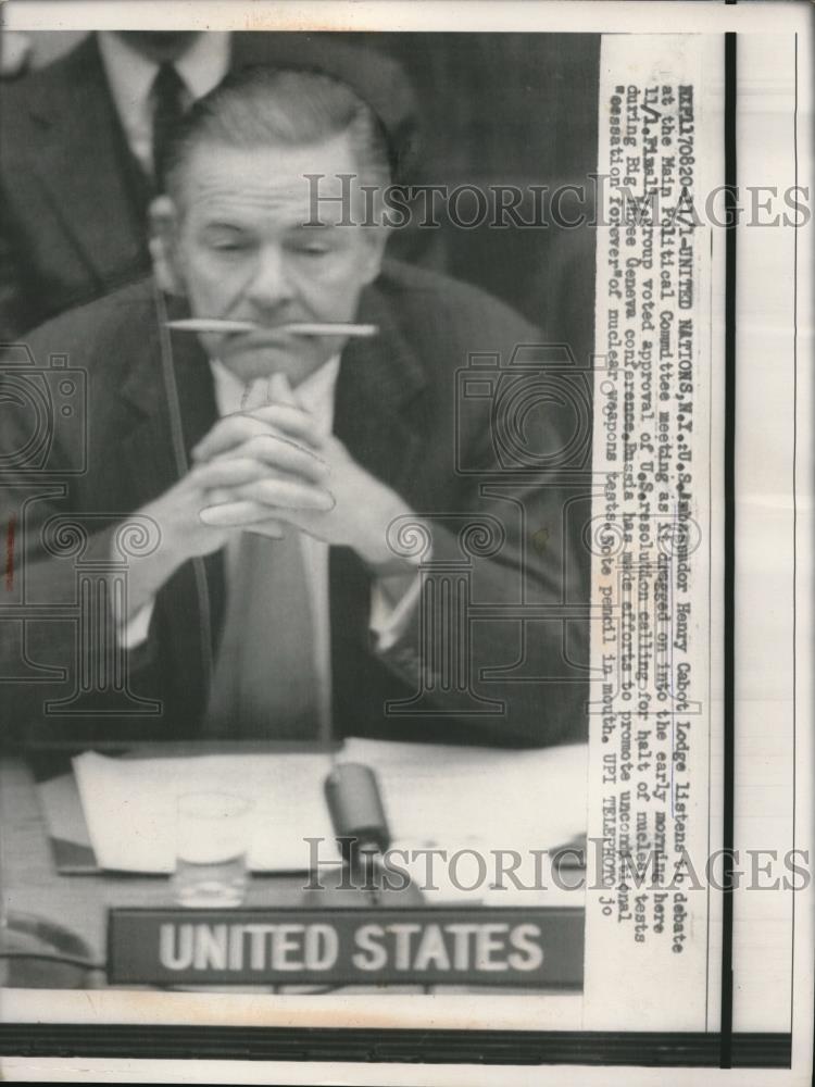 1958 Press Photo United Nation Ambassador Henry Cabot Lodge - Historic Images