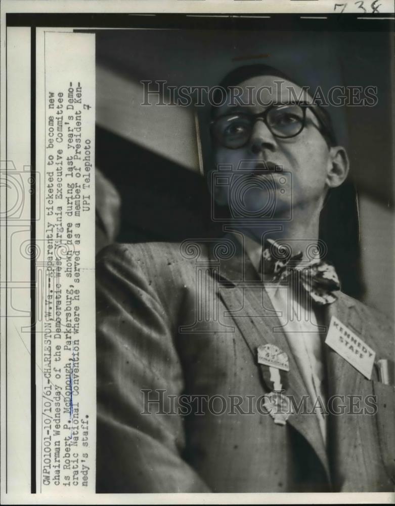 1961 Press Photo Robert McDonough, former member of the Kennedy staff - Historic Images