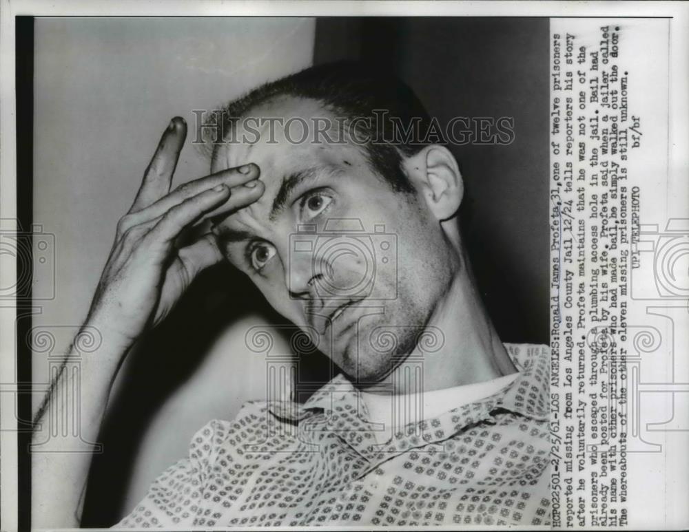 1961 Press Photo Ronald James Profeta, one of the 12 prisoners reported missing - Historic Images