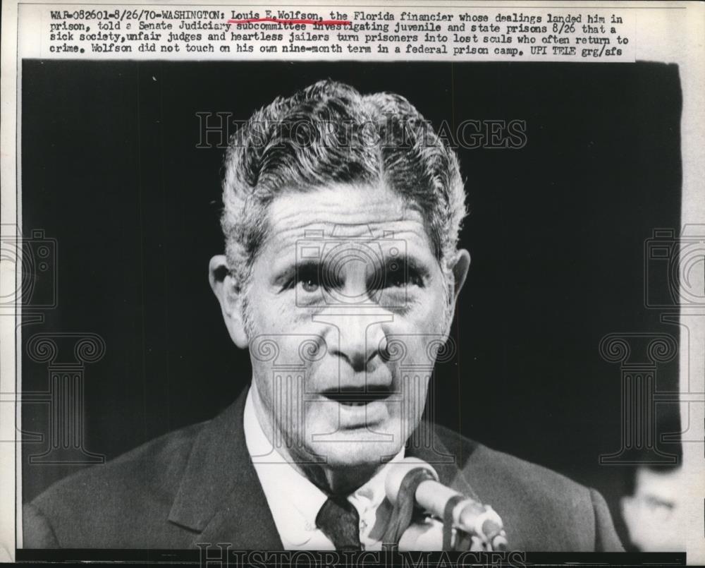 1970 Press Photo Louis E. Wolfson addresses Senate Judiciary Subcommittee - Historic Images