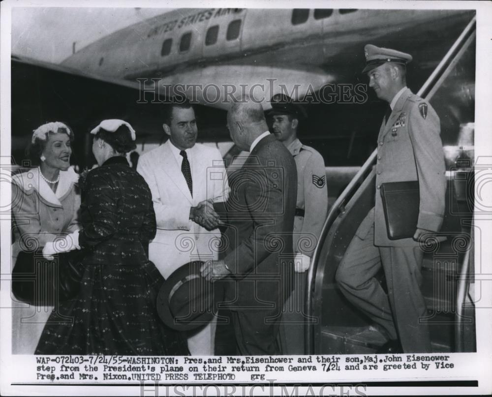 1955 Press Photo President Dwight D. Eisenhower & Family, Richard Nixon & Wife - Historic Images