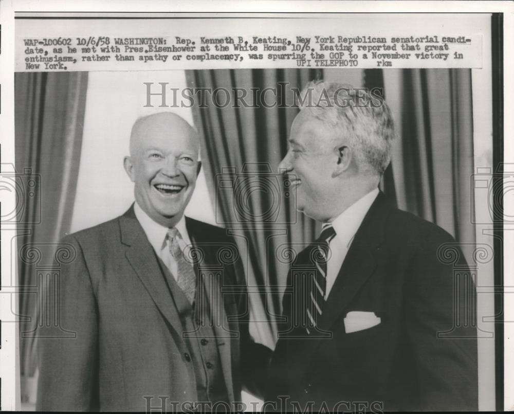 1958 Press Photo Representative Kenneth Keating, Republican senatorial candidate - Historic Images