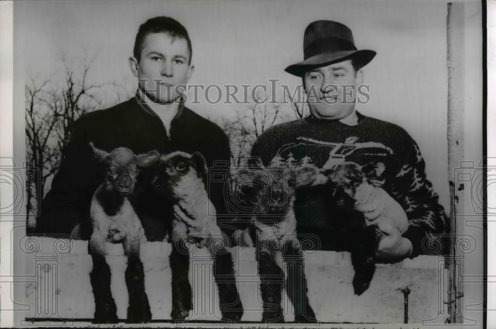 1955 Press Photo Kenny Wood of Unity Senior High School Quadruplet Sheep - Historic Images