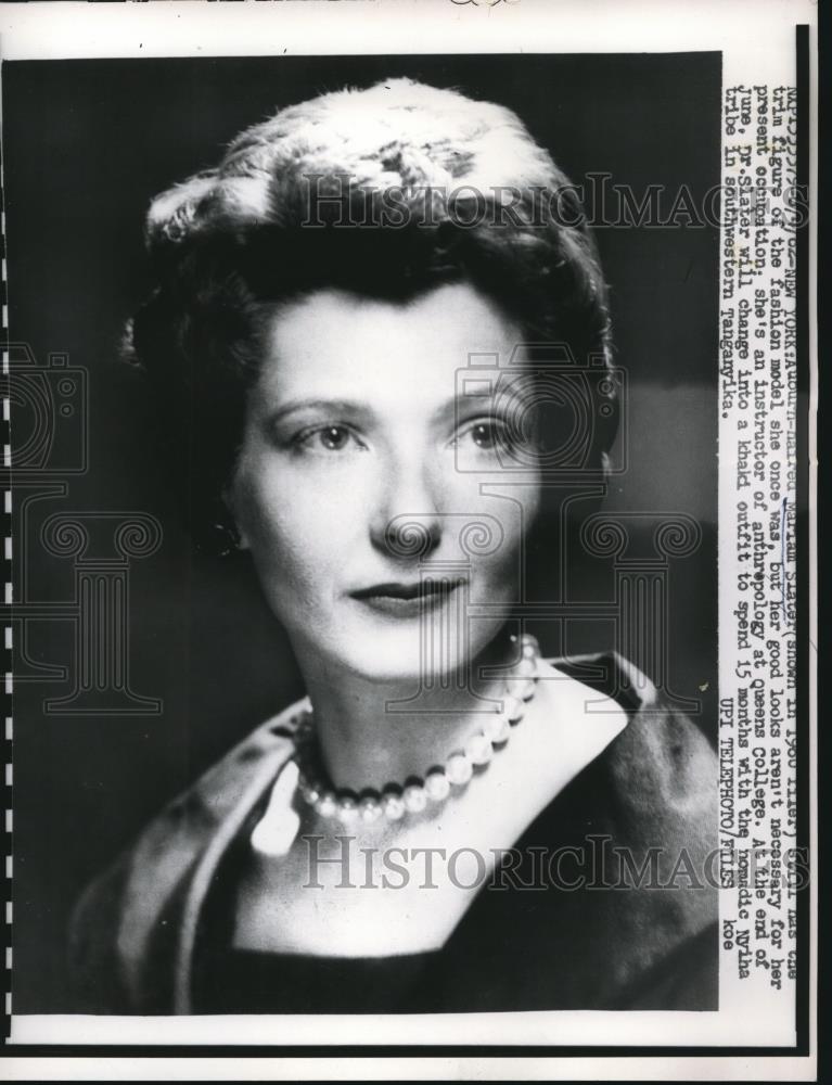 1962 Press Photo Mariam Slater , Instructor of Anthropology at Queens College - Historic Images