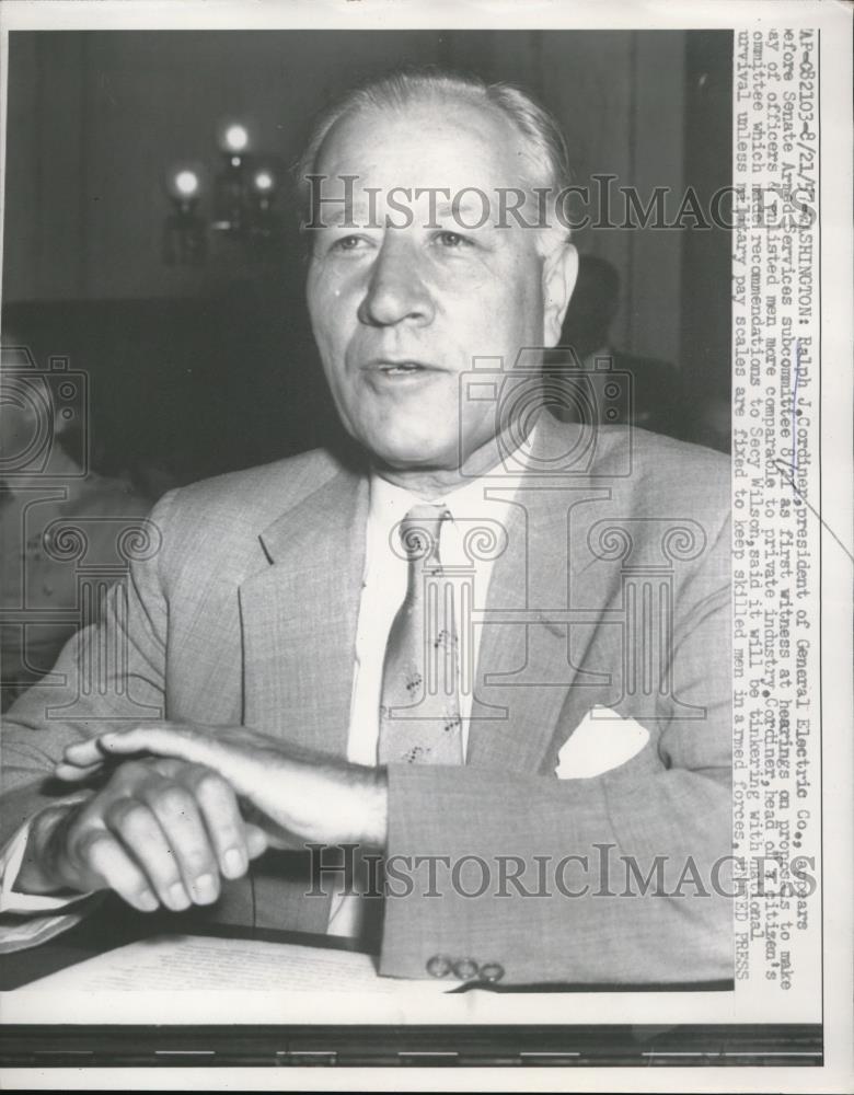 1957 Press Photo Ralph J Cordinep pres of General Electric Co. Washington - Historic Images