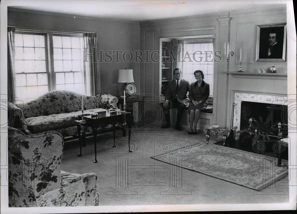 1967 Press Photo Mr and Mrs. William Merkel pictured inside their home - Historic Images