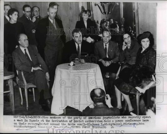 1958 Press Photo Journalists James Wick M Duriause John Riddle R Gross in London - Historic Images