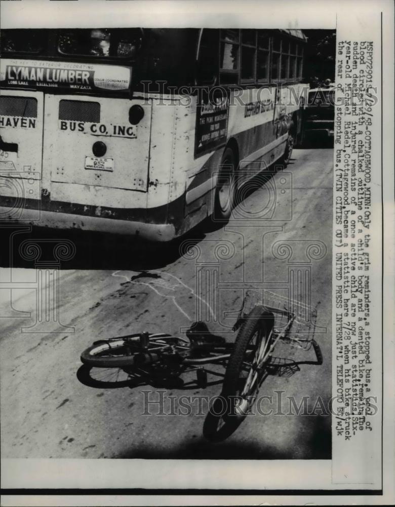 1958 Press Photo 6 Year Old Michael Riedel Was Killed in Accident on Bike - Historic Images