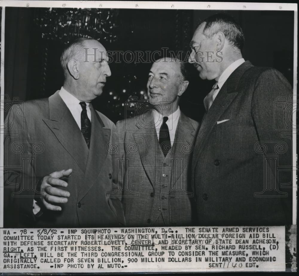 1952 Press Photo Robert Lovett, Dean Acheson, Richard Russell - Historic Images