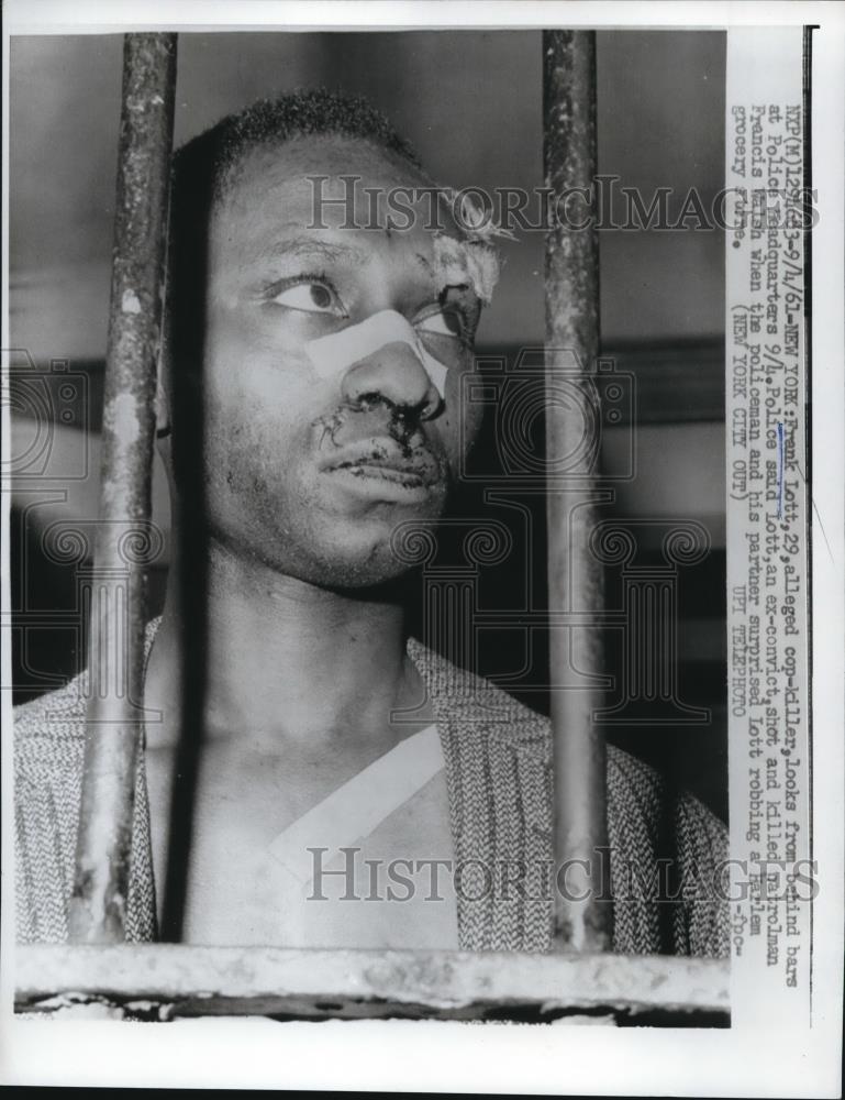 1961 Press Photo Frank Lott Alleged Cop Killer Behind Bars in New York - Historic Images