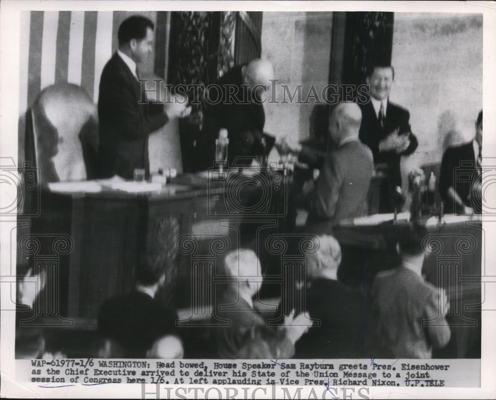 1955 Press Photo Wash DC House Speaker Sam Rayburn &amp; Pres Eisenhower - Historic Images