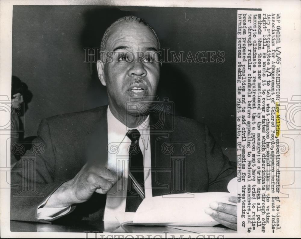 1965 Press Photo Rey Wilkins appears before House Judiciary subcommittee - Historic Images