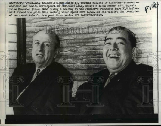 1966 Press Photo Pres. Johnson's adviser, Eugen Black & Japan Min. Eisaku Sato - Historic Images