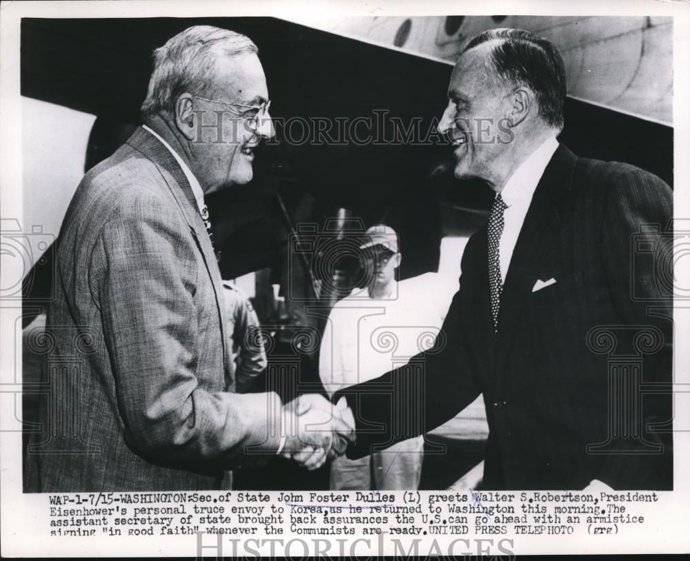 1958 Press Photo Wash DC Sec of State John F Dulles &amp; W Robertson envoy to Korea - Historic Images