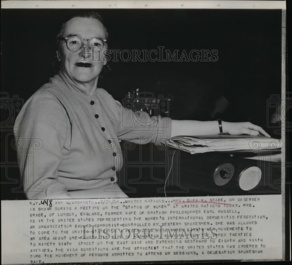 1954 Press Photo Dora W. Grace, United Nations Status of Women Meeting Observer - Historic Images