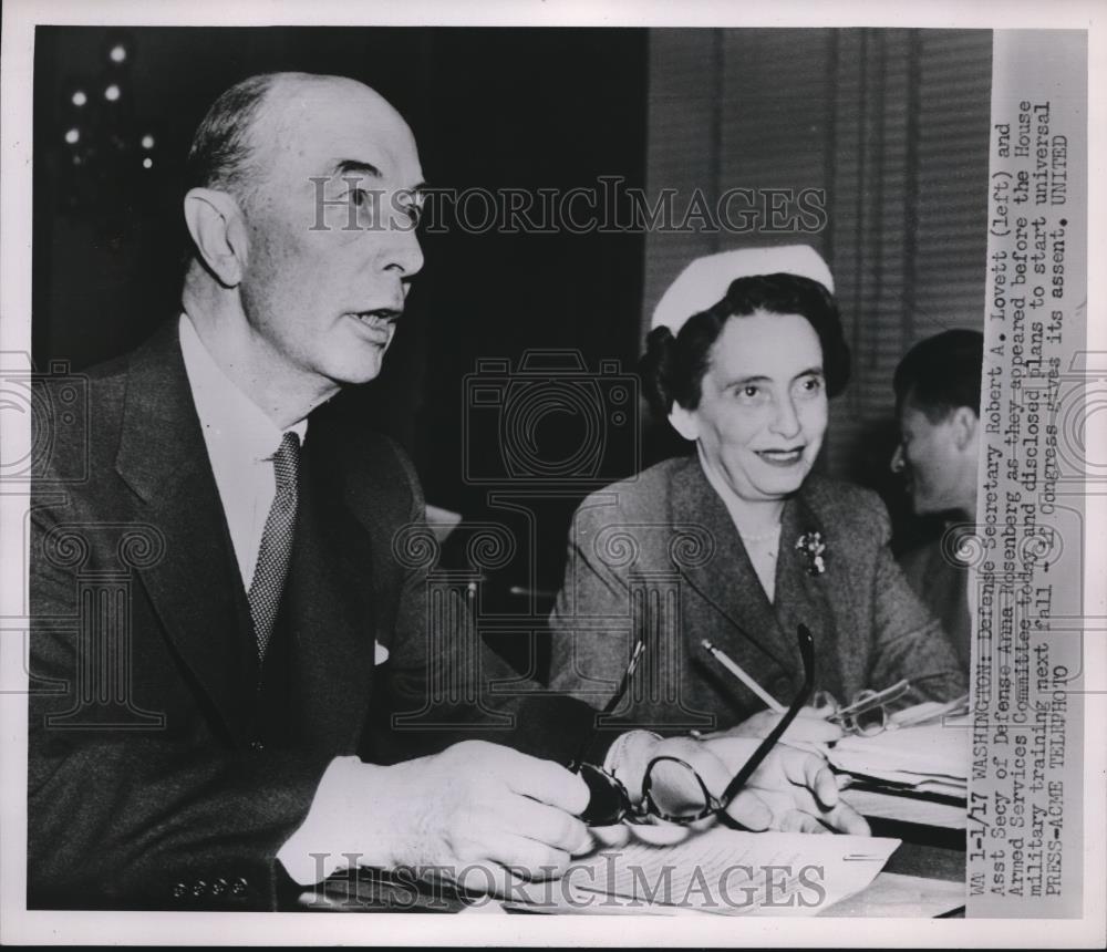 1952 Press Photo Robert Lovett and Anna Rosenberg before Armed ServicesCommittee - Historic Images