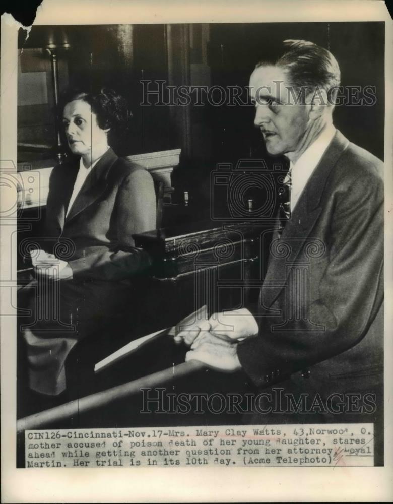 1948 Press Photo Mary Clay Watts, Accused Murderer, Attorney Loyal Martin - Historic Images