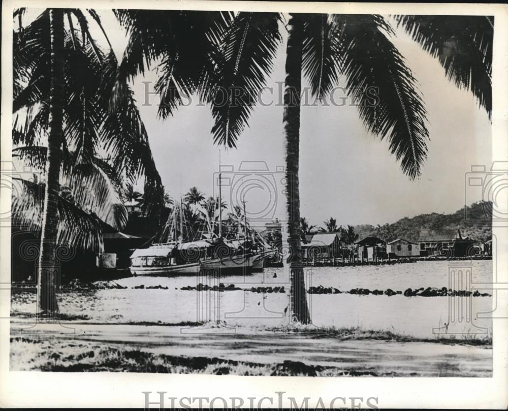 1942 Press Photo Palm Fringed Harbor of Tulagi US Marines Landed Here - Historic Images