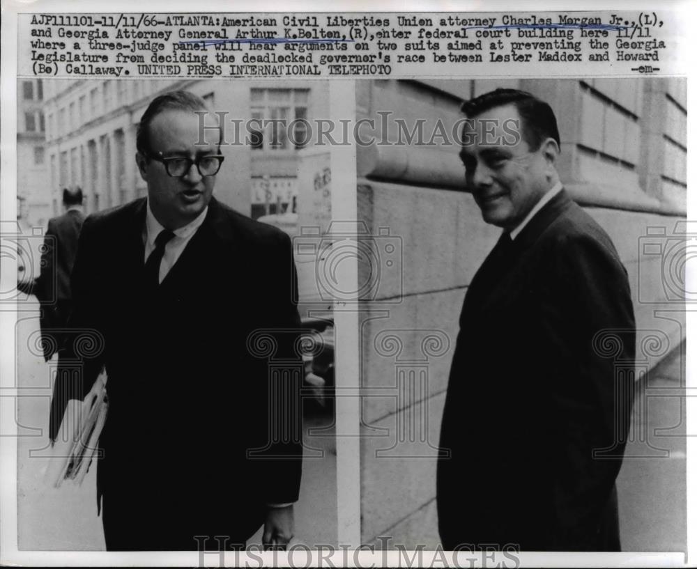 1966 Press Photo Union Attorney Charles Morgan Jr. and Arthur K. Belon in court - Historic Images