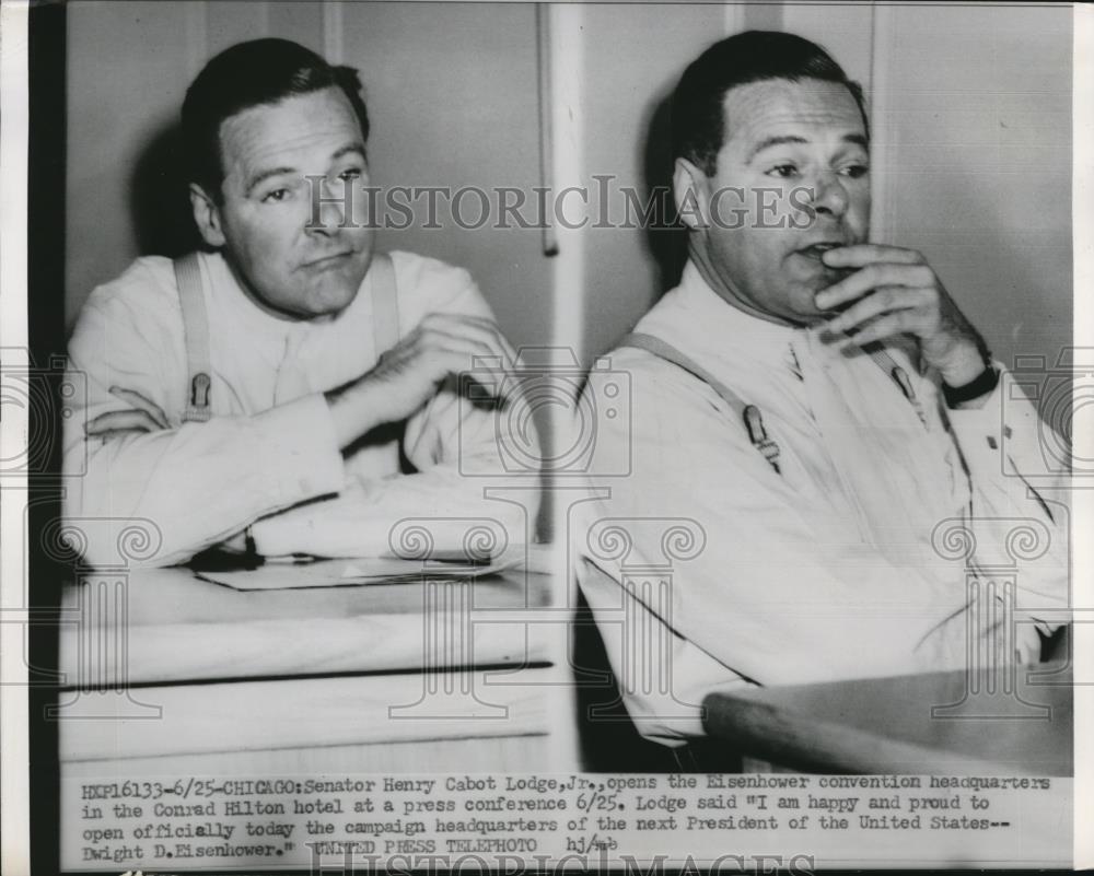 1952 Press Photo Sen. Henry Cabot Lodge opens Eisenhower convention headquarters - Historic Images