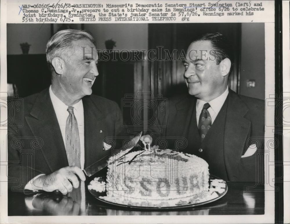 1958 Press Photo DC Sen S Symington &amp; TC Rennings Jr - Historic Images