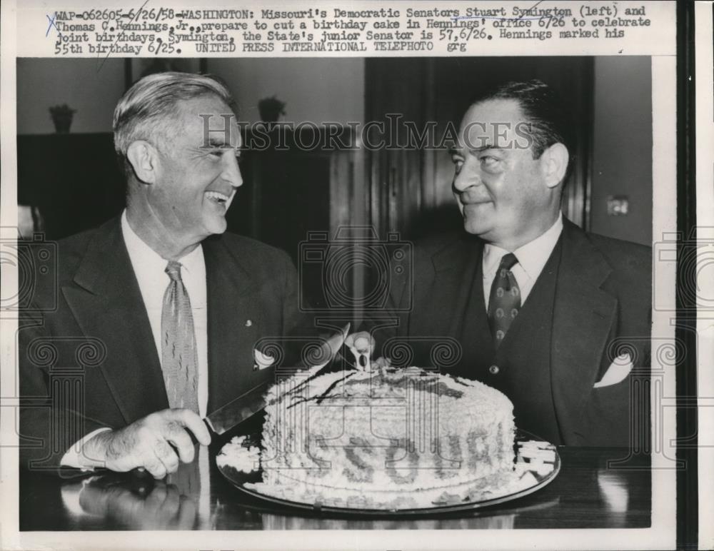 1958 Press Photo DC Sen S Symington & TC Rennings Jr - Historic Images