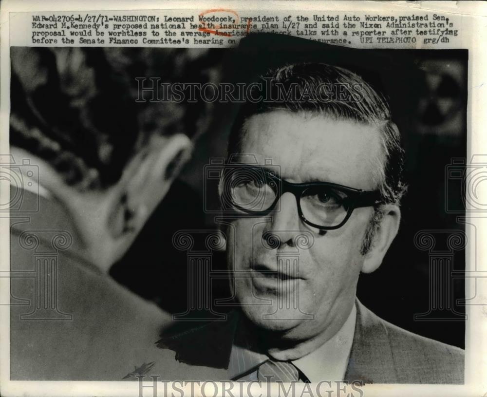 1971 Press Photo Leonard Woodcock, United Auto Workers President - Historic Images