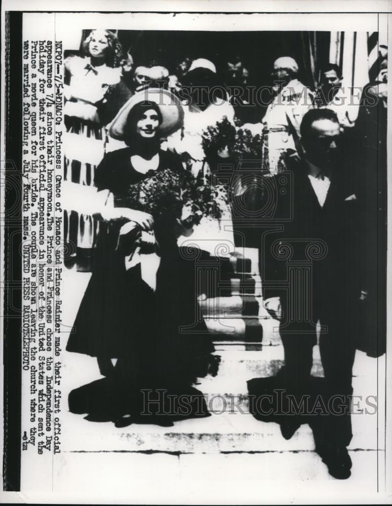 1956 Press Photo Princess Grace of Monaco and Prince Rainier make first appearce - Historic Images