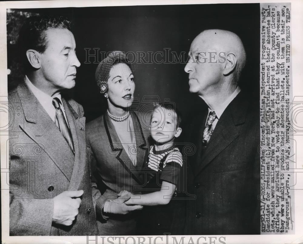 1952 Press Photo of Vincent Hallinan, Independent Candidate for President.(L) - Historic Images