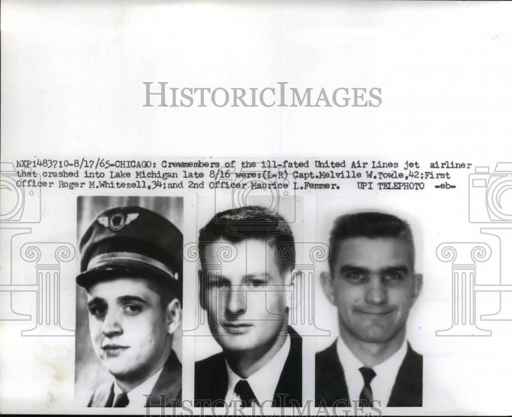 1965 Press Photo Crew Members of United Airlines Jet That Crashed into lake Mich - Historic Images