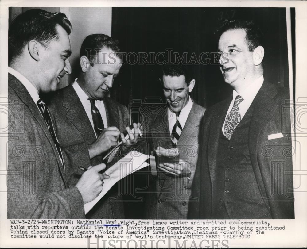 1953 Press Photo Wash DC Nathaniel Weyl writer at Senate Committe of communists - Historic Images