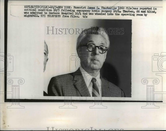 1961 Press Photo Humorist James G. Thurber Addmited into Doctor's Hospital - Historic Images