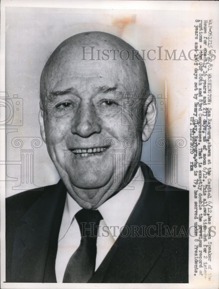 1961 Press Photo Sam Rayburn Speaker of House - Historic Images