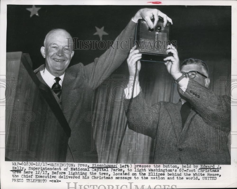 1954 Press Photo President Dwight Eisenhower & Edward H Kelly Super of Parks - Historic Images