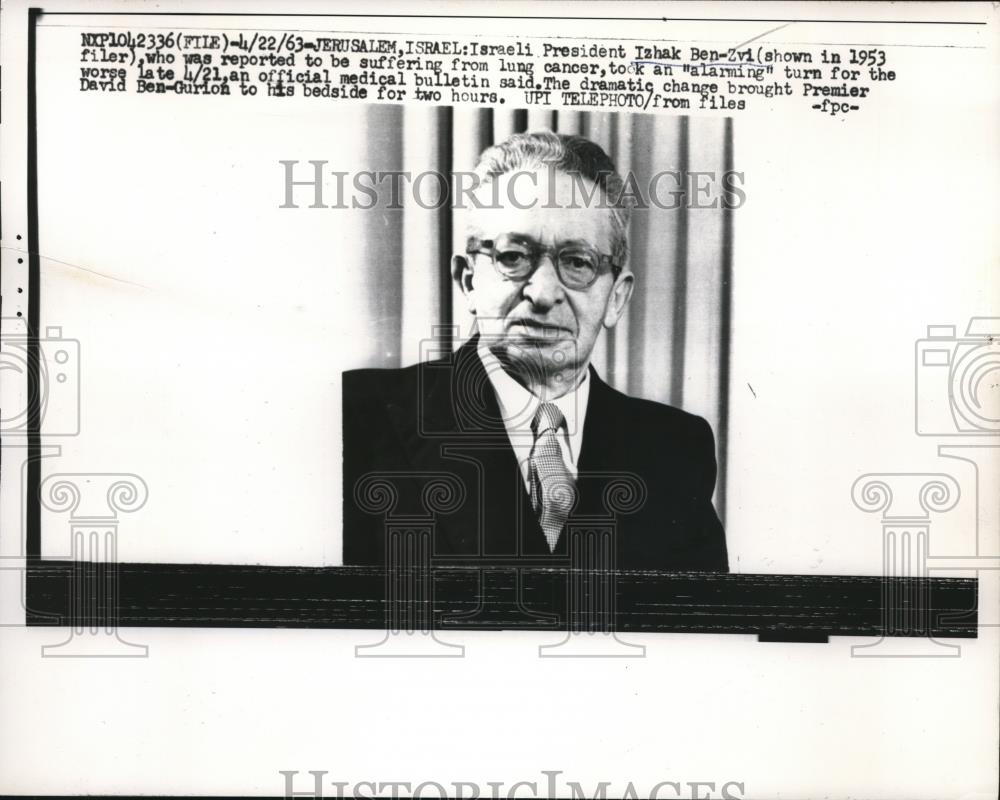 1963 Press Photo Israeli President Izhak Ben Zvi, suffering from lung cancer - Historic Images