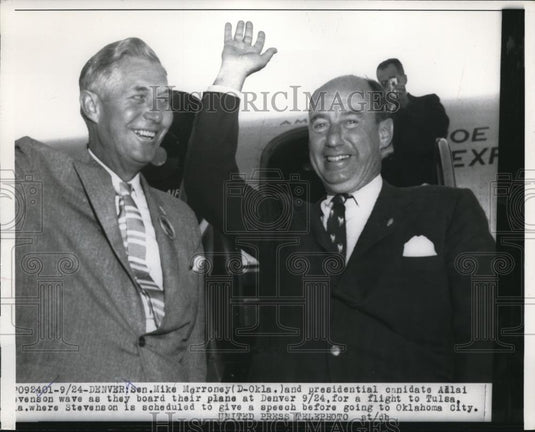 1956 Press Photo Senator Mike Morroney & presidential candidate Adlai Stevenson - Historic Images