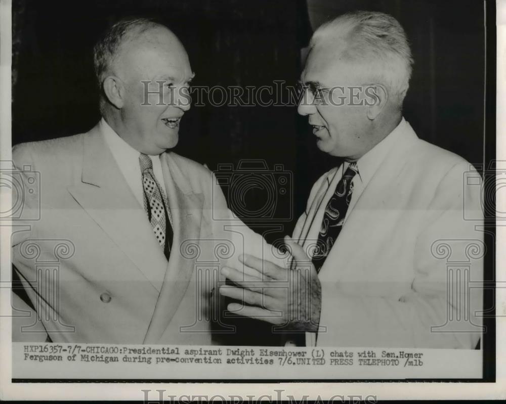 1952 Press Photo Pres Eisenhower Chats With Sen Homer Ferguson During Conventio - Historic Images