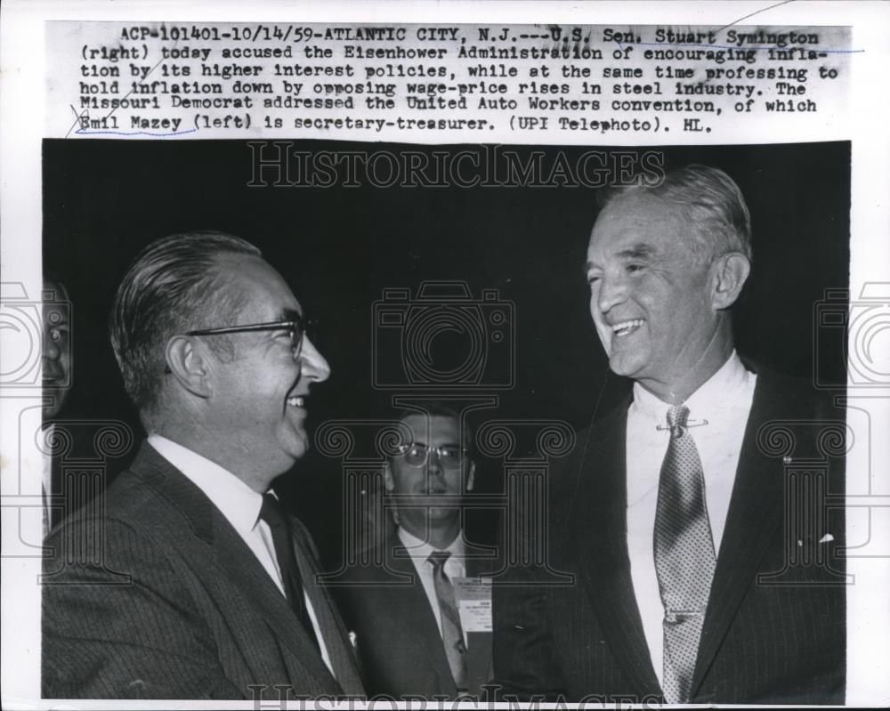 1959 Press Photo Atlantic City NJ Sen S Symington & E Mazey of UAW - Historic Images