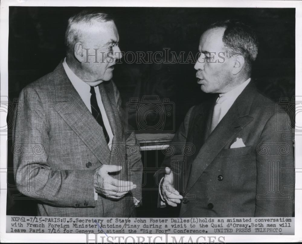 1955 Press Photo Paris US Sec of State JF Dulles &amp; French A Pinay - Historic Images