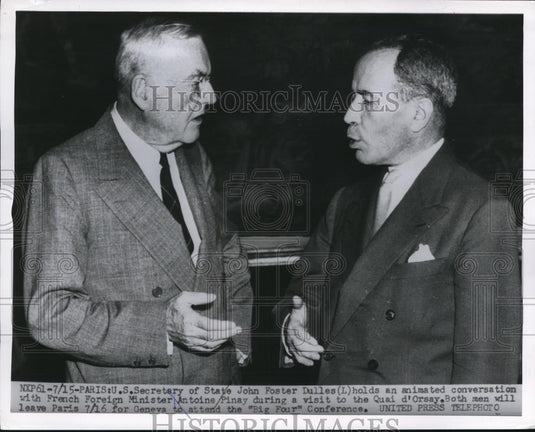 1955 Press Photo Paris US Sec of State JF Dulles & French A Pinay - Historic Images