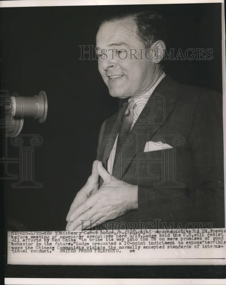 1954 Press Photo Henry Cabot Lodge Jr Representative at UN - Historic Images