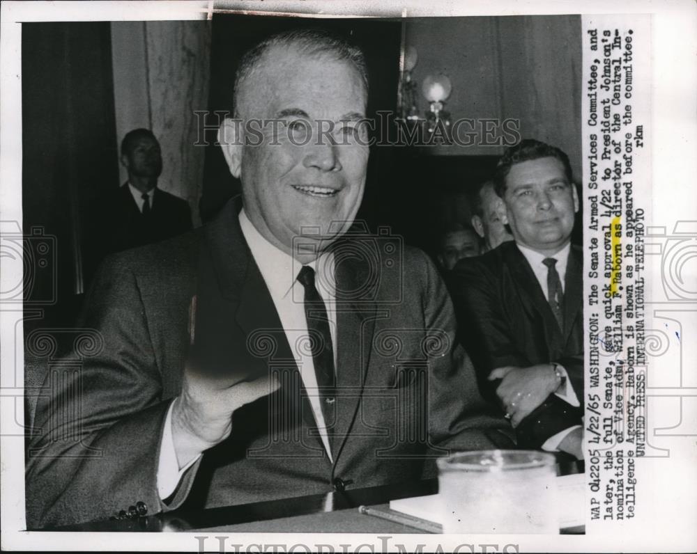 1965 Press Photo Wash DC Vice Adm William Raborn at Senate Armed Forces Comm - Historic Images