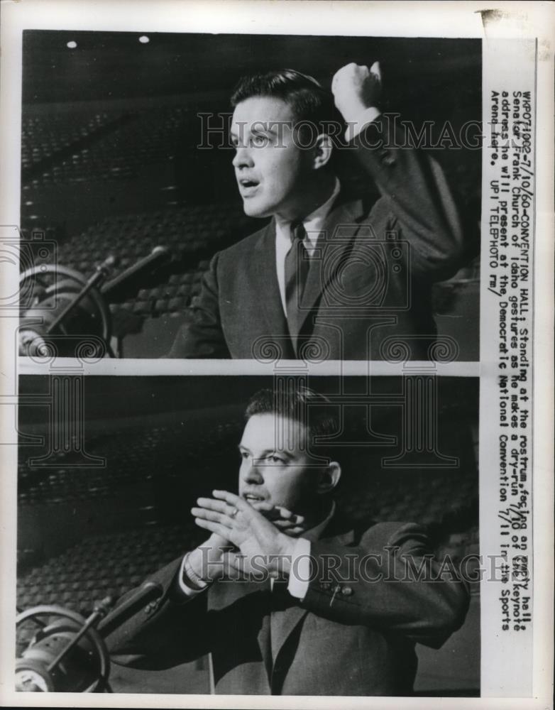 1960 Press Photo Idaho Senator Frank Church Practices Speech - Historic Images