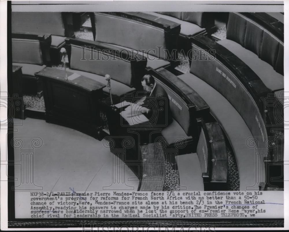 1955 Press Photo Premier Pierre Mendes n French National Assembly - Historic Images